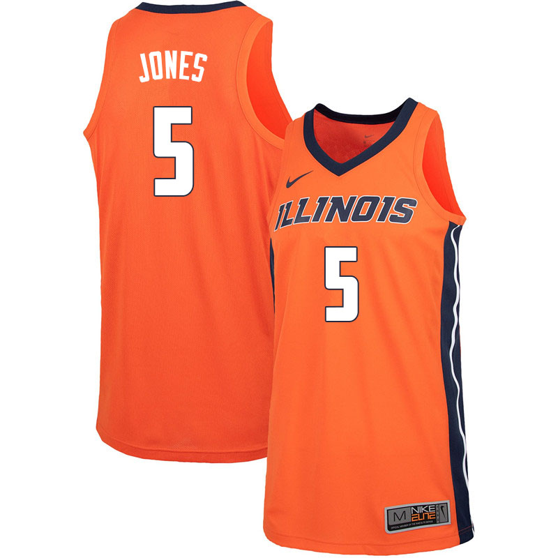 Men #5 Tevian Jones Illinois Fighting Illini College Basketball Jerseys Sale-Orange